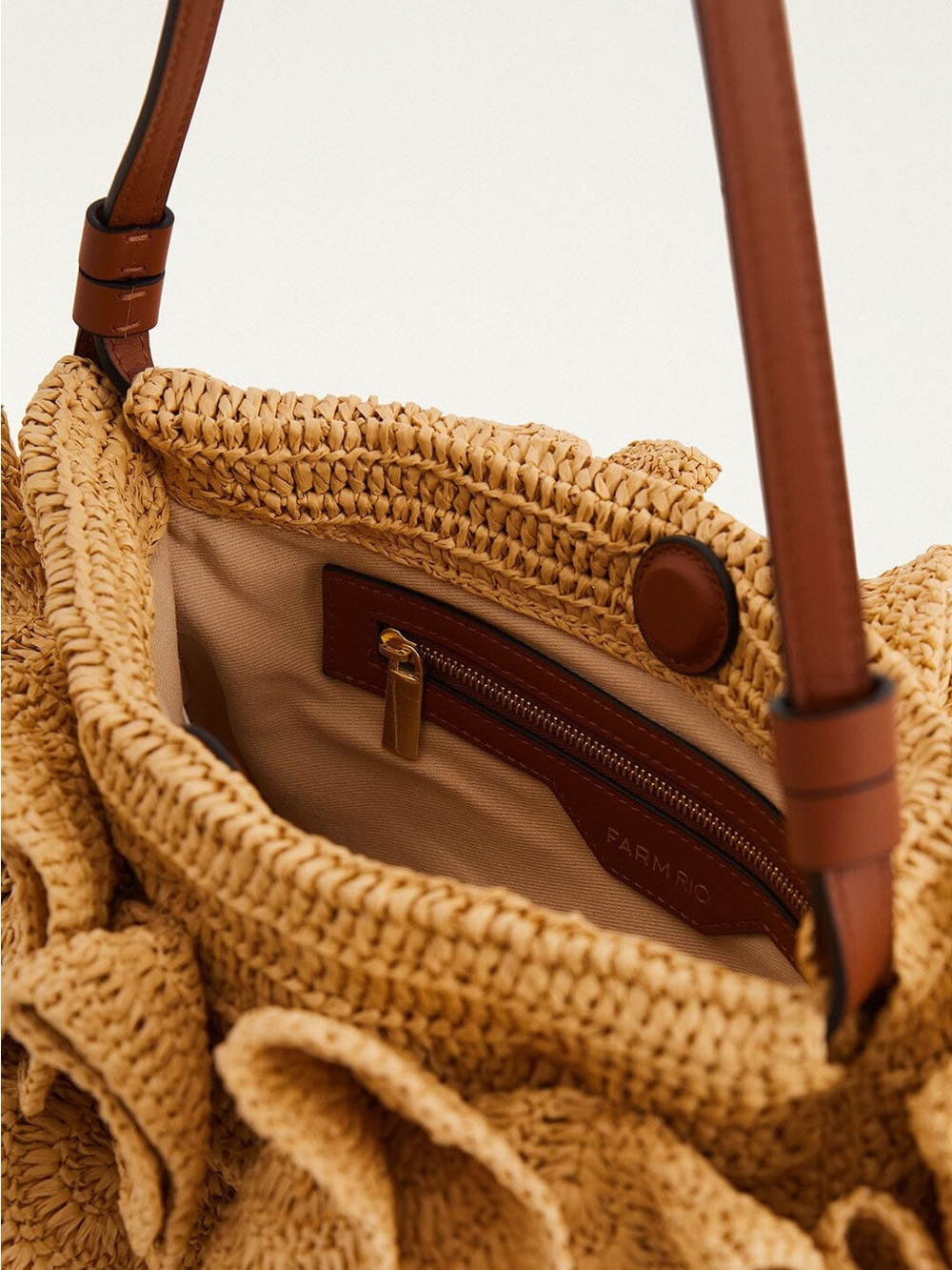 BRAND NEW Farm Rio Flower Raffia Shoulder Bag - Natural - Picture 3 of 9